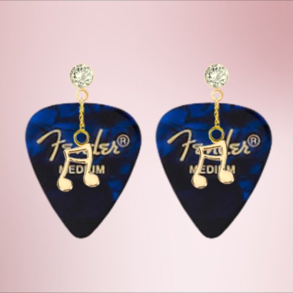Fender Guitar Pick Earrings With Music Charms - Picture 10 of 13